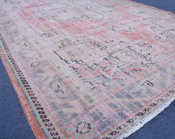 Alfombra grande de 7x10, alfombra rosa grande, alfombra vintage de 7x10, alfombra hecha a mano de 7x10, alfombra de lana Oushak, alfombra extragrande de 7x10, alfombra turca, alfombras de 7x10