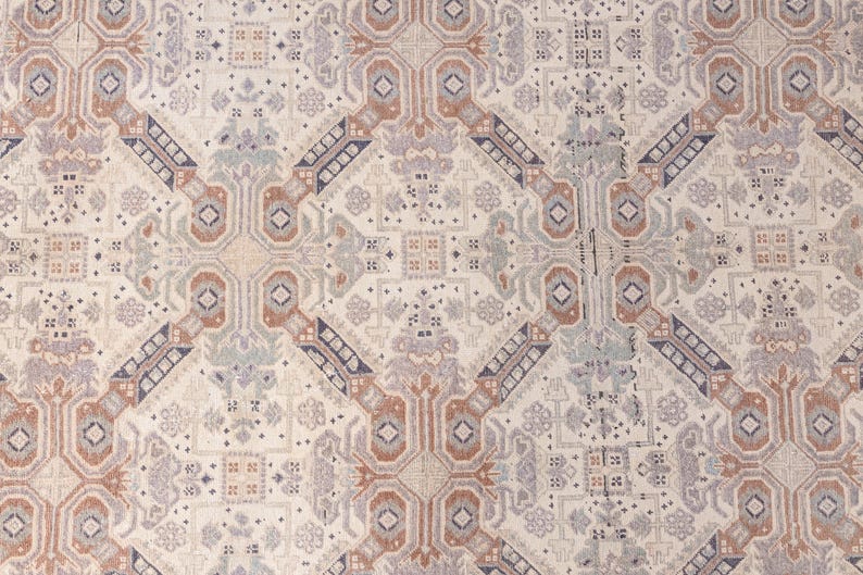 Vintage Turkish Rug, Cream Rust Blue Geometric 6x9 Area Rug - Etsy