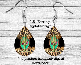 Cactus Cheetah Wild Leopard Earring Instant Download Design Template Bundle PNG, Craft, Clip Art Design