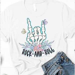 Rock n Roll Skelett Hand Floral Sublimationsdesign PNG Clipart Handwerk, digitaler Download DTF