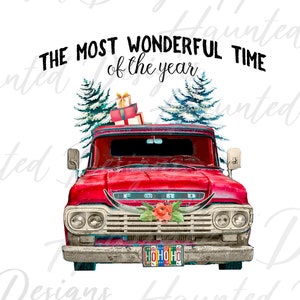 Kerstboom Rode vrachtwagen Mooiste tijd van het jaar Sublimatieontwerp PNG Clipart Craft, digitale download DTF