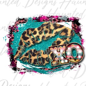 XOXO Valentine Leopard Lips Serape Sublimatieontwerp PNG, Craft, Clip Art, Instant Digitale Download DTF