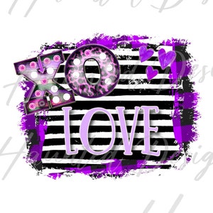 XOXO Valentine gestreifter lila Leopard LOVE Herzensbrecher Sublimationsentwurf PNG, Handwerk, Clip Art, sofortiger digitaler Download
