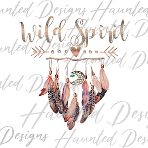 Diseño de sublimación bohemio de plumas de ensueño gitano de espíritu salvaje PNG, artesanía, clip art, descarga digital instantánea DTF