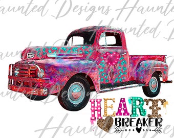 Instant Digital Download Graphic Clip Art Striped Leopard Serape XO Heartbreaker Sublimation design Rusty Pink Truck Dirt Road PNG