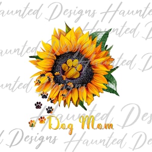 Hond moeder zonnebloem Paw Print Instant digitale download sublimatie ontwerp PNG Clipart Craft DTF