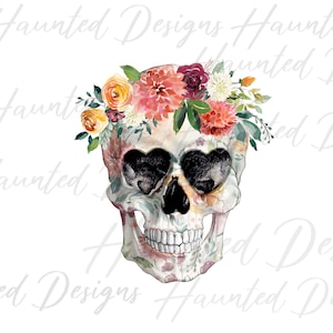Skull Floral Boho Design PNG, Craft, Clip Art Design, Instant Digital Download DTF