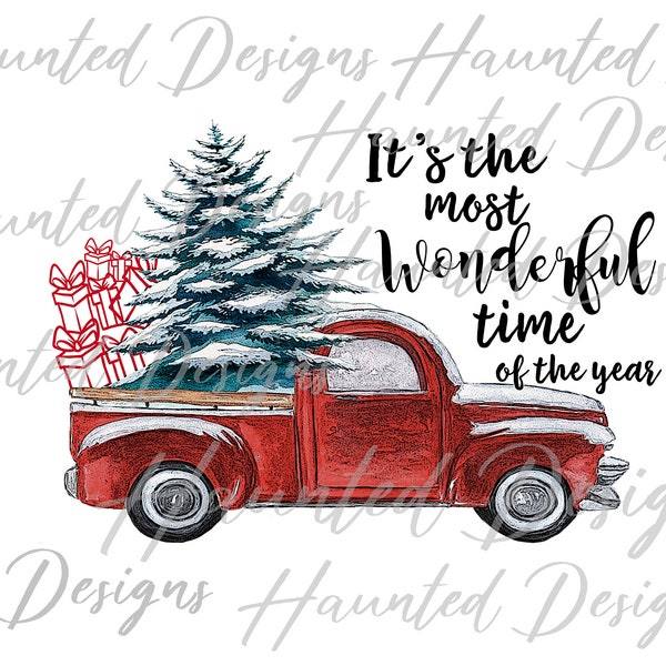 Christmas Tree Red Truck Sublimation Design PNG Clipart Craft, Digital Download DTF