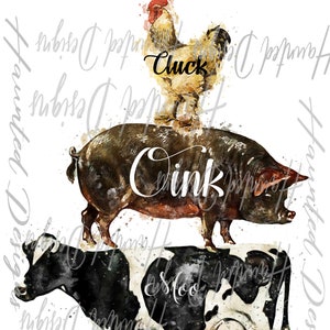 Moo Oink Cluck Farm PNG, Craft, Clip Art Design, Digital Download DTF