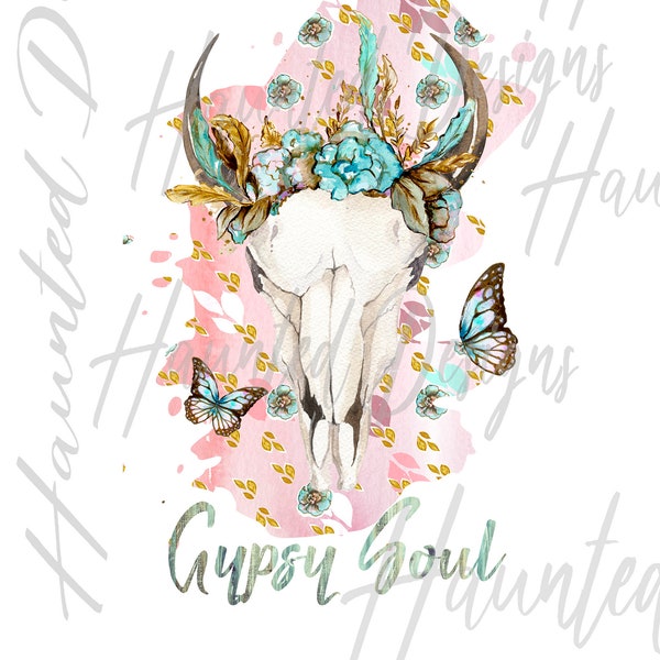 Deer Skull Gypsy Soul Boho, Instant Digital Download, PNG, Craft, Clip Art Design DTF