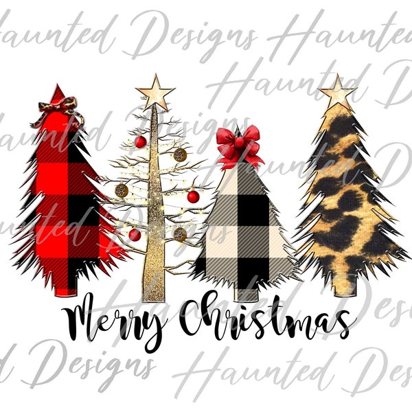 Wild Christmas Tree Leopard Marquee Buffalo Plaid Sublimation Design PNG Clipart Craft, Digital Download DTF