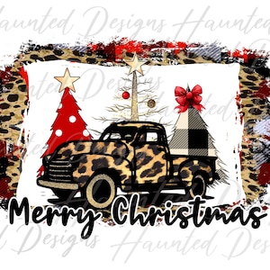Luipaard vrachtwagen kerstboom Luipaard selectiekader Buffalo geruite sublimatie ontwerp PNG Clipart Craft, digitale download DTF