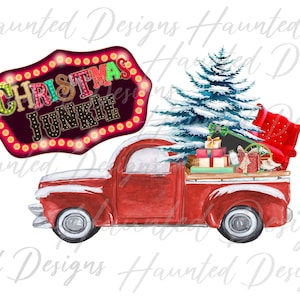 Christmas Junkie Tree Red Truck Sublimatie Design PNG Clipart Craft, Digitale Download DTF