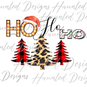 Kerstboom Ho Ho Ho Leopard selectiekader Buffalo geruite sublimatie ontwerp PNG Clipart Craft, digitale download DTF