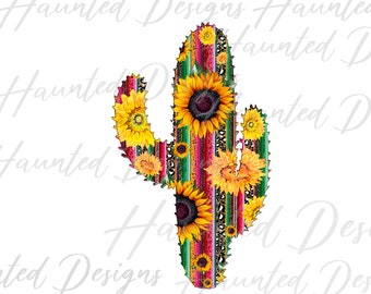 Sunflower Serape Cactus Clip art Glitter Sublimation file PNG, Craft, Design, Instant Digital Download
