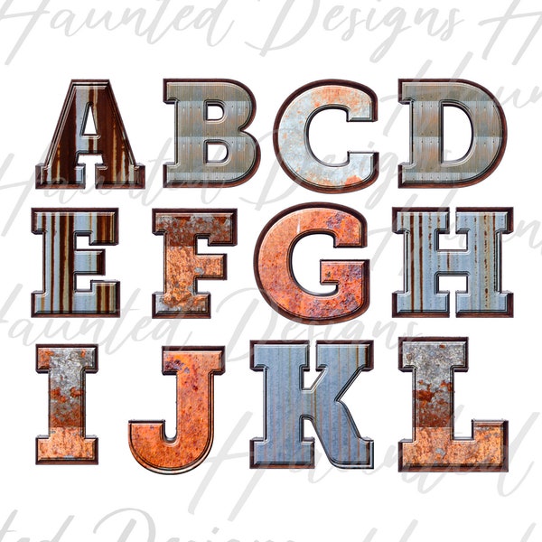 Rusty Metal Industrial Steel Marquee Alphabet Letter A-Z PNG, Sublimation Design, Craft, Clip Art, Digital Download