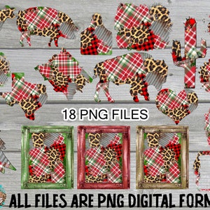 Christmas Buffalo Plaid Distressed Patchwork Corrugated Metal bundle PNG, Instant Digital Download