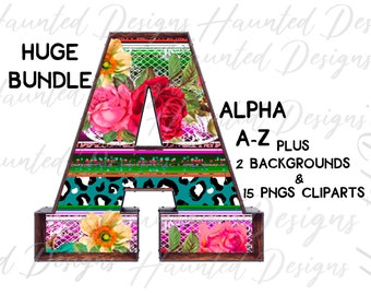 Huge Design Bundle Crazy Serape Leopard  Marquee Alphabet Rodeo bundle PNG, Graphic, Clip Art Design, Instant Digital Download