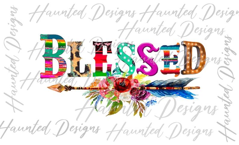 Blessed Leopard Feather Boho arrow watercolor Sublimation Design PNG Graphic Digital Download Clip Art