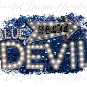 Deportes Blue Devil Pride Glitter Descarga digital instantánea Diseño de sublimación PNG Clipart Craft DTF