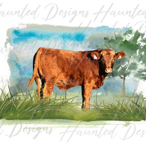 Cow Landscape watercolor PNG, Craft, Clip Art Design Digital Download DTF