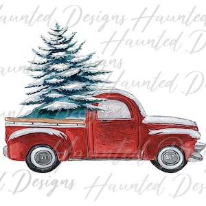 Kerstboom rode vrachtwagen sublimatie ontwerp PNG Clipart Craft, digitale download DTF
