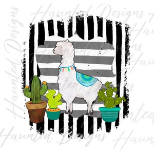 Llama Cactus Stripe Sublimation Design PNG Clipart Craft, Digital Download DTF
