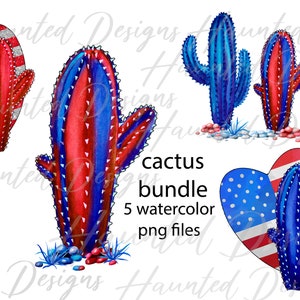 4 juillet Cactus Clip art aquarelle sublimation design PNG téléchargement numérique