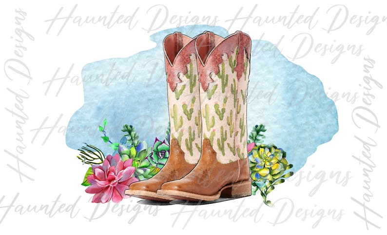 Wild Cactus Succulent Rodeo Cowgirl Boots Watercolor | Etsy