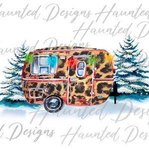 Kerstboom Leopard Camper sublimatie ontwerp PNG Clipart Craft, digitale download Het is de mooiste tijd van het jaar DTF