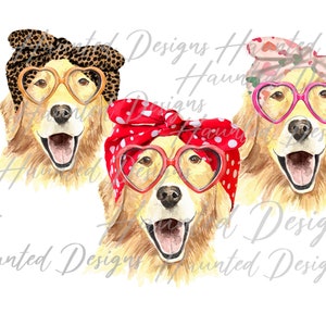 Golden Retriever Labrador Hund mit Bandana Brille Sublimationsdesign PNG, Handwerk, Clip Art Design Digitaler Download DTF