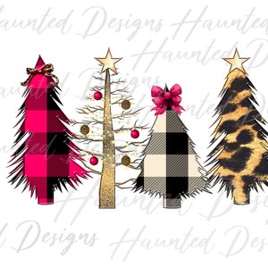 Wild roze kerstboom luipaard selectiekader Buffalo geruite sublimatie ontwerp PNG Clipart Craft, digitale download DTF