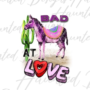 Malo en el amor, burro, corazón, amor, cactus, San Valentín PNG, manualidades, imágenes prediseñadas, descarga digital instantánea DTF