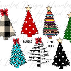 Kerstboombundel Luipaard Serape Polka Dot Plaid Sublimatie Design PNG Clipart Craft, Digitale Download DTF