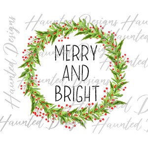 Kerst Merry and Bright krans sublimatie ontwerp PNG Clipart Craft, digitale download DTF