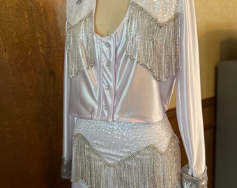Rhinestone Fringe Western Bridal Skirt Suit Set, Pearl Snap