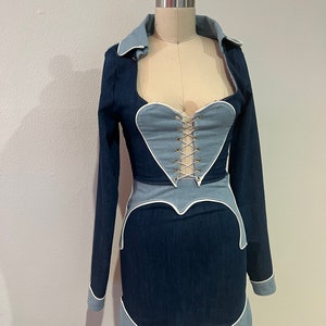 Denim Dolly Parton style corset skirt set Valentines