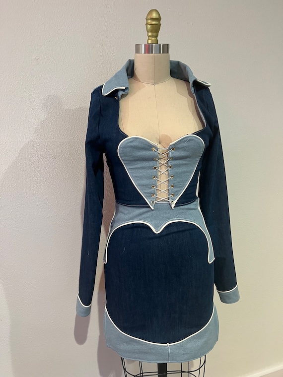 Denim Dolly Parton Style Corset Skirt Set Valentines