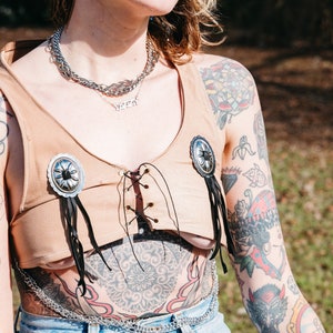 Micro Suede Leather Corset with chains and conchos