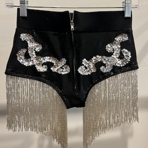 Cowgirl Hot Pants - headed fringe trim spandex shorts, high waisted with cowgirl appliqué. Customizable.