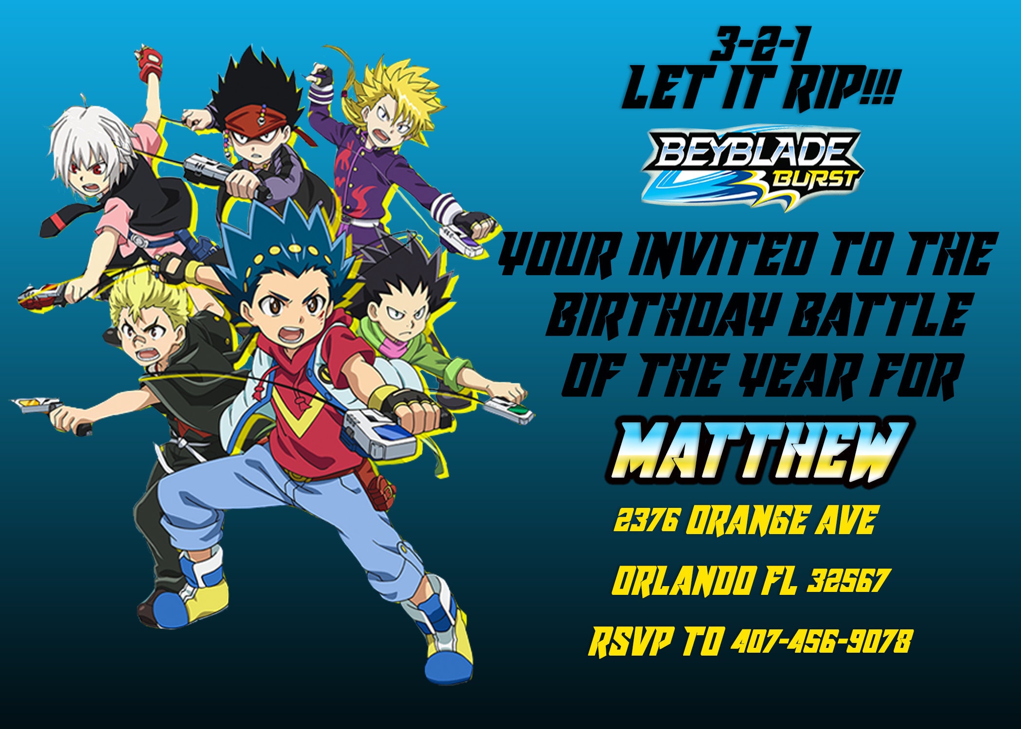 Beyblade Burst Invitations -