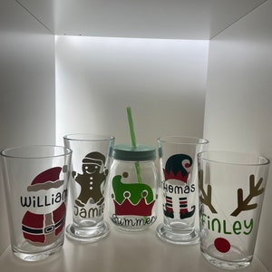 Etichette in vinile personalizzate per Natale in vetro - Elfo, Babbo Natale, renna, cappello da elfo, pan di zenzero, occhiali Etichette in vinile, aggiungi alle tue