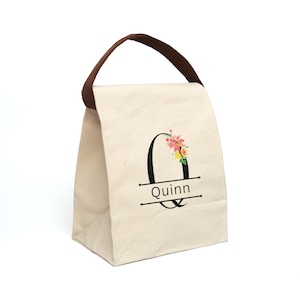 Sac à lunch avec bandoulière et boîte à lunch personnalisée en toile monogramme | Cadeaux pour la rentrée| Sac personnalisé Preppy Stuff| Cadeaux pour enseignants d'âge préscolaire