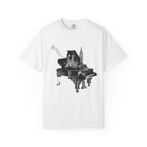 Piano Shirt Surreal Cityscape Piano Graphic T-Shirt  A Dreamy Tribute to Music & Imagination, Gift for Musician Gift for Music Teacher