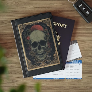 Funda para pasaporte con calavera gótica