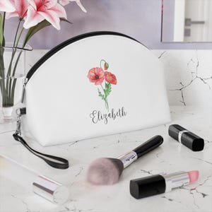 Makeup Bag Birth Month Flower Cosmetic Bag Clutch Best Friend Gift for Bachelorettes 80th Birthday Gift Custom Name Custom Flower Pencil Bag