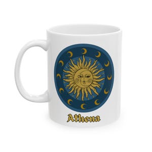 Caneca Celestial dos anos 90: Caneca de café de cerâmica personalizada com sol e lua