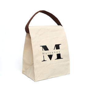 Sac à lunch avec bandoulière et boîte à lunch personnalisée en toile monogramme | Cadeaux pour la rentrée| Sac personnalisé Preppy Stuff| Cadeaux pour enseignants d'âge préscolaire