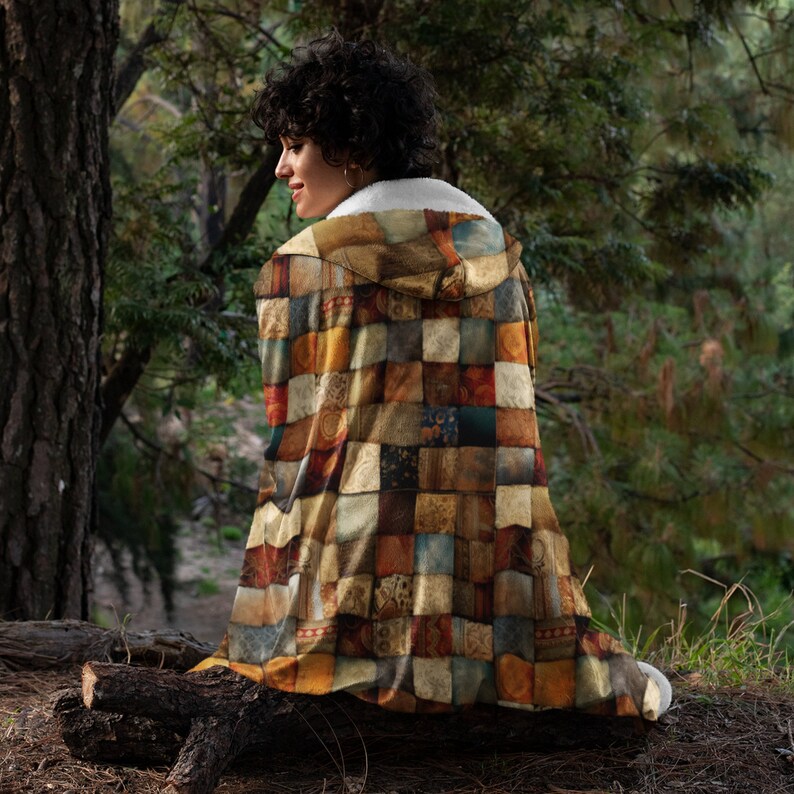 Patchwork Hooded Blanket Cozy Hooded Blanket Wearable Boho Blanket