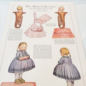 Muzikale Kewpies en Little German Girl Rose O&#39;Neill - ca. 1913 Womans Home Companion Magazine Page Original - geen reproductie